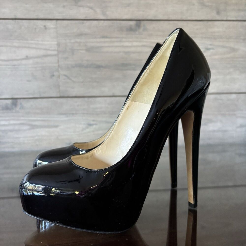 Brian Atwood Black Patent Platform Leather Stiletto Pumps 36.5 EU/6.5 US • EUC